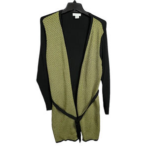 Due Per Due Collection Open Women's Cardigan With Soft Belt SZ M Black & Mudtard